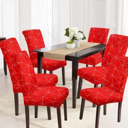 Cortina Set of 6 Red Geometric Printed Chair Seat Covers-27