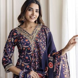 SANISA Women Floral Printed Kurta with Trousers & Dupatta-image-70