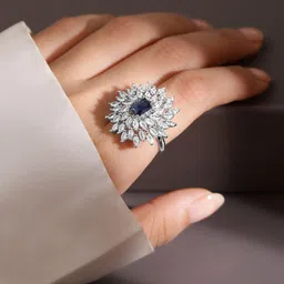 Rubans Rhodium-Plated Cubic Zirconia Studded Adjustable Cocktail Finger Ring-93
