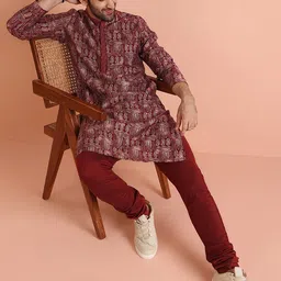 KISAH Men Paisley Regular Fit Printed Kurta Churidar Set-picture-42