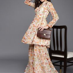 MASSTANI BY INDDUS Women Orange Floral Printed Kurta with Sharara-27