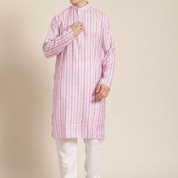 SOJANYA Men Pink Pure Cotton Striped Kurta with Churidar-picture-18
