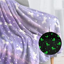 Famyo Glow in The Dark Kids Purple & White Unicron Printed 150 GSM Queen Size Blanket-29