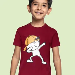 BRATMA Kids Maroon & White Pure Cotton Printed T-shirt-picture-36