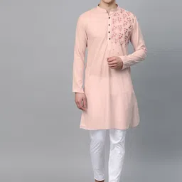 See Designs Men Pink Embroidered Detail Straight Kurta-image-83
