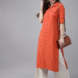 Anouk Women Red & Mustard Yellow Printed Straight Kurta-picture-31
