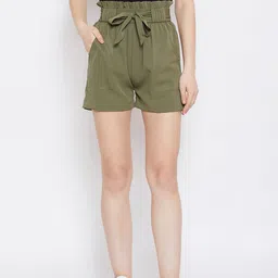 PANIT Women Olive Green Solid Loose Fit Regular Shorts-image-22