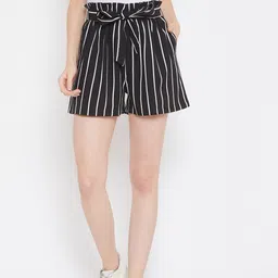 Zastraa Women Black & White Striped Regular Fit Shorts-image-74