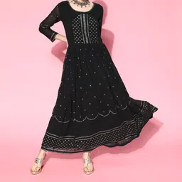 Kvsfab Women Stylish Black Embellished Ethereal Embroidery Dress-26