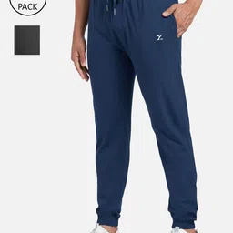 XYXX Men Pack of 2 Blue & Black Solid Regular Joggers-image-69