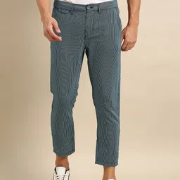 Being Human Men Cotton Linen Striped Chinos Trousers-image-57