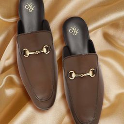 House of Pataudi Men Brown Handcrafted Leather Mules-image-13