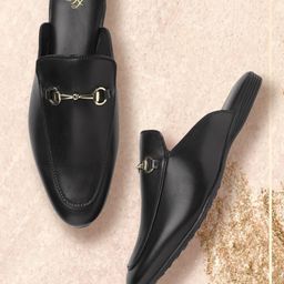 House of Pataudi Men Black Handcrafted Leather Mules-image-55