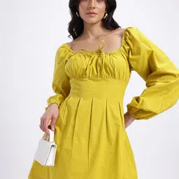 glitchez Tie-Up Ruched Pleated Mini Fit & Flare Dress-image-32