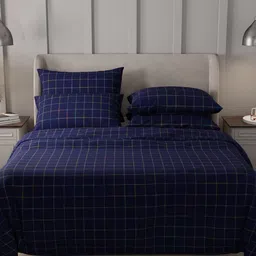Stoa Paris Navy Blue Checked Double King Bedding Set-12