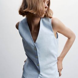 MANGO Angular Accents Hem Sleeveless Linen Waistcoat-picture-38