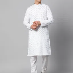 Manthan Men Off White & Blue Ethnic Motifs Print Kurta-image-62