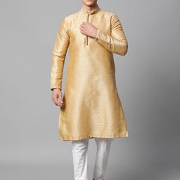 Manthan Men Cream-Coloured Thread Work Jacquard Kurta-24