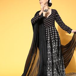 PANIT Women Black Ethnic Motifs Swirling Volume Dress-image-15