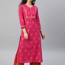 YASH GALLERY Women Pink Embroidered Straight Kurta-image-20