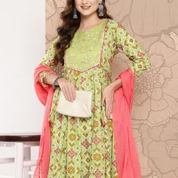 Khushal K Women Printed Empire Gotta Patti Pure Cotton Kurta with Palazzos & With Dupatta-image-76