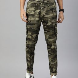 ADBUCKS Men Green Camouflage Printed Cotton Cargos Trousers-image-88