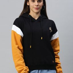 Campus Sutra Women Black Solid Hooded Pullover Sweatshirt-image-82