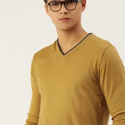 PETER ENGLAND UNIVERSITY Men Mustard Yellow Solid Pullover-image-33
