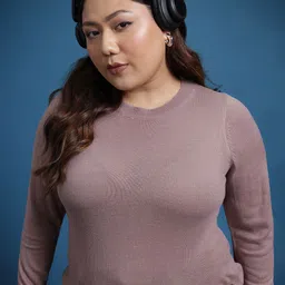 The Roadster Life Co. Plus Size Round Neck Acrylic Pullover-42