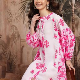 Sangria Floral PrintTie-up Neck Paneled Shirt Style Dress-picture-13