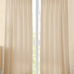 HOMEMONDE Beige & White 2 Pieces Cotton Sheer Door Curtains-image-94