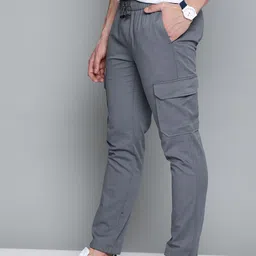 Mast & Harbour Men Blue Pure Cotton Cargos Trousers-picture-32