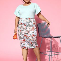 Berrylush Curve Women Blue Floral Pencil Skirt-picture-16