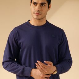 MODERN CREW ACE Luxe Solid Round Neck Knitted Relaxed Fit Sweatshirt-picture-10