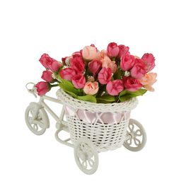 TIED RIBBONS Set of 2 Pink & White Artificial Flower Bunches With Vase image 3