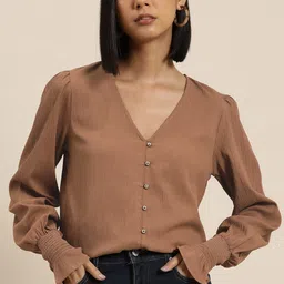 INVICTUS Puff Sleeve Crepe Shirt Style Top-picture-16