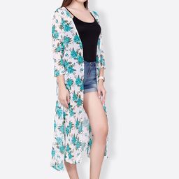 SCORPIUS White Printed Open Front Longline Shrug image 5