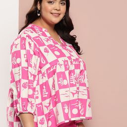 Sztori Plus Size Printed Top with Mandarin Collar image 3