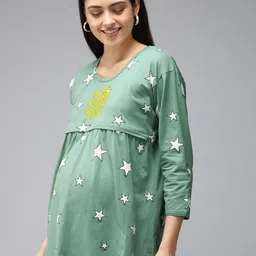 Zeyo Green Printed Cotton Maternity Top-image-67