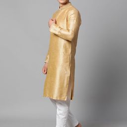 Manthan Men Cream-Coloured Thread Work Jacquard Kurta image 5