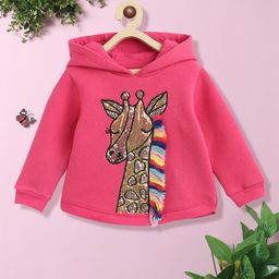 Nauti Nati Girls Pink Printed Hooded Sweatshirt-11
