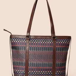 Anouk Black & Brown Geometric Printed Structured Tote Bag image 5
