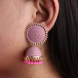 Keviv Gold-Plated Kundan Studded Dome Shaped Jhumkas-image-67