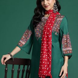 Sangria Ethnic Motifs Print Flared Sleeve Kurta with Salwar & With Dupatta image 5