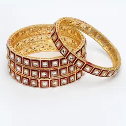 Anouk Women Set Of 4 Gold-Plated Red Kundan-Studded Traditional Bangles image 2