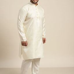SOJANYA PLUS Men Cream-Coloured & Pink Kurta with Churidar with Nehru Jacket image 5