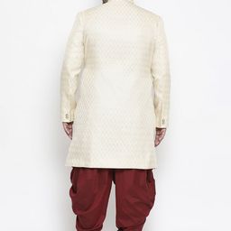 KISAH PLUS Men Cream-Coloured & Maroon Self Design PLUS Printed Sherwani With Dhoti Pants image 5