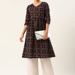 Anouk Women Black & Pink Pure Cotton Ethnic Motifs Printed Kurta-image-65