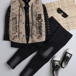 DKGF FASHION Boys Printed Shirt & Trousers With Waist Coat-image-63