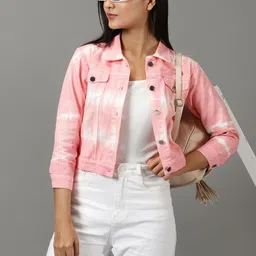 SHOWOFF Abstract Printed Spread Collar Denim Jacket-picture-26